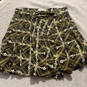Urban Outfitters Black Skater Skirt with Yellow Plaid and White Floral Print